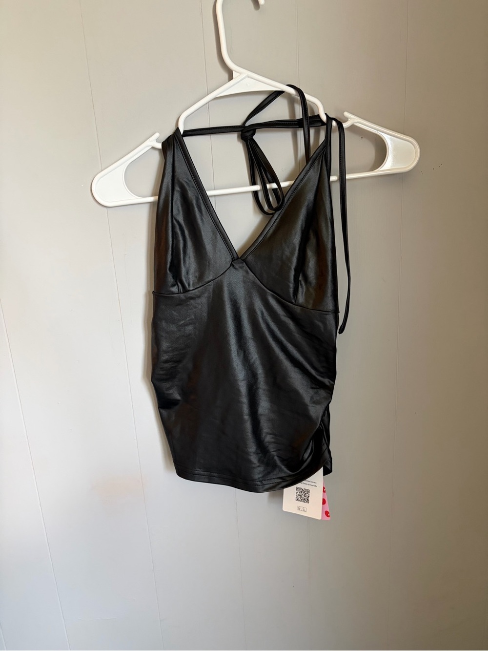 Cider Black Faux Leather Top with Branded Tags